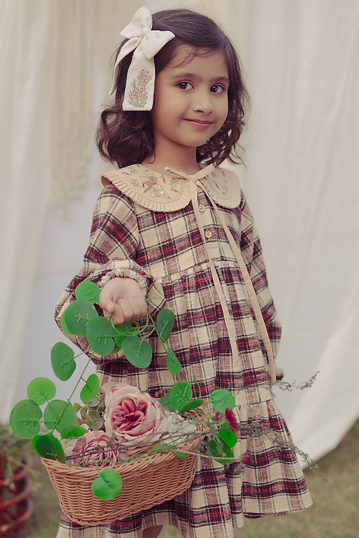 Ecru Flannel Embroidered Dress For Girls by Bagichi at Pernia's Pop Up Shop