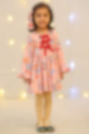 Light Pink Cotton Printed Dress For Girls by Bagichi