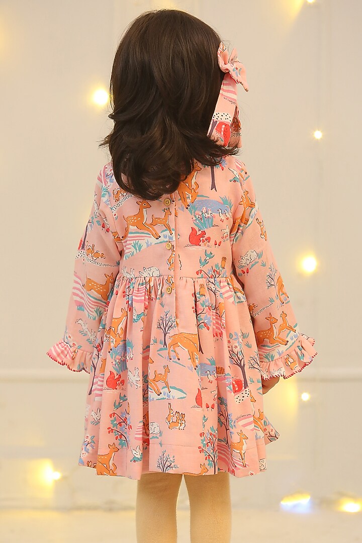 Light Pink Cotton Printed Dress For Girls by Bagichi at Pernia's Pop Up Shop