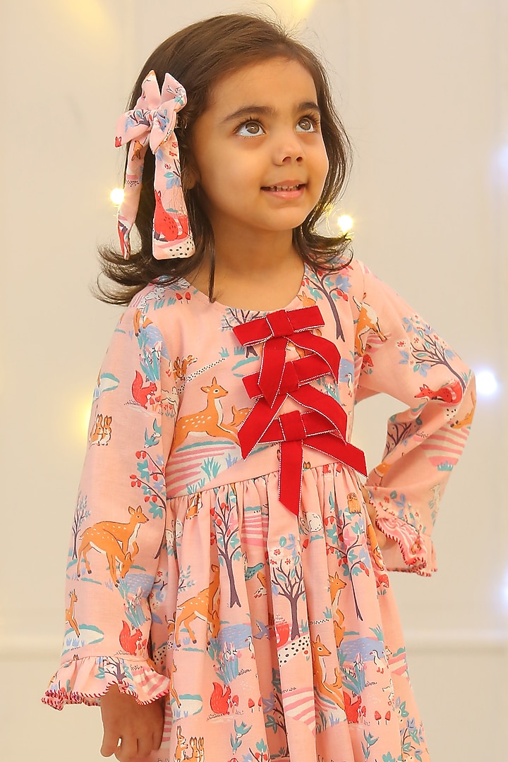 Light Pink Cotton Printed Dress For Girls by Bagichi at Pernia's Pop Up Shop
