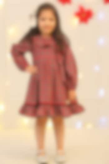 Red Flannel Dress For Girls by Bagichi