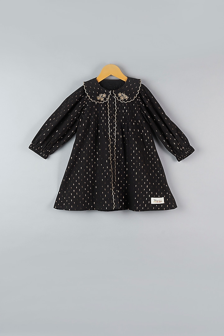 Black Embroidered Dress For Girls by Bagichi
