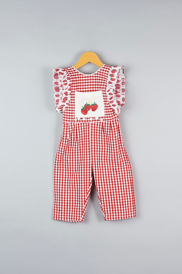 Red Printed Jumpsuit For Girls by Bagichi