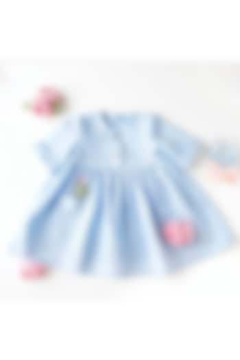 Pastel Blue Embroidered Dress For Girls by Bagichi