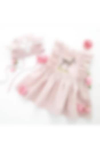 Pastel Baby Pink Embroidered Dress For Girls by Bagichi