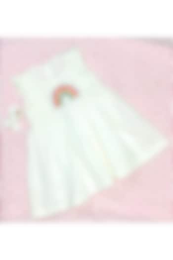 Pastel White Embroidered Dress For Girls by Bagichi