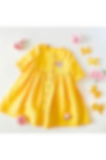 Pastel Yellow Embroidered Dress For Girls by Bagichi
