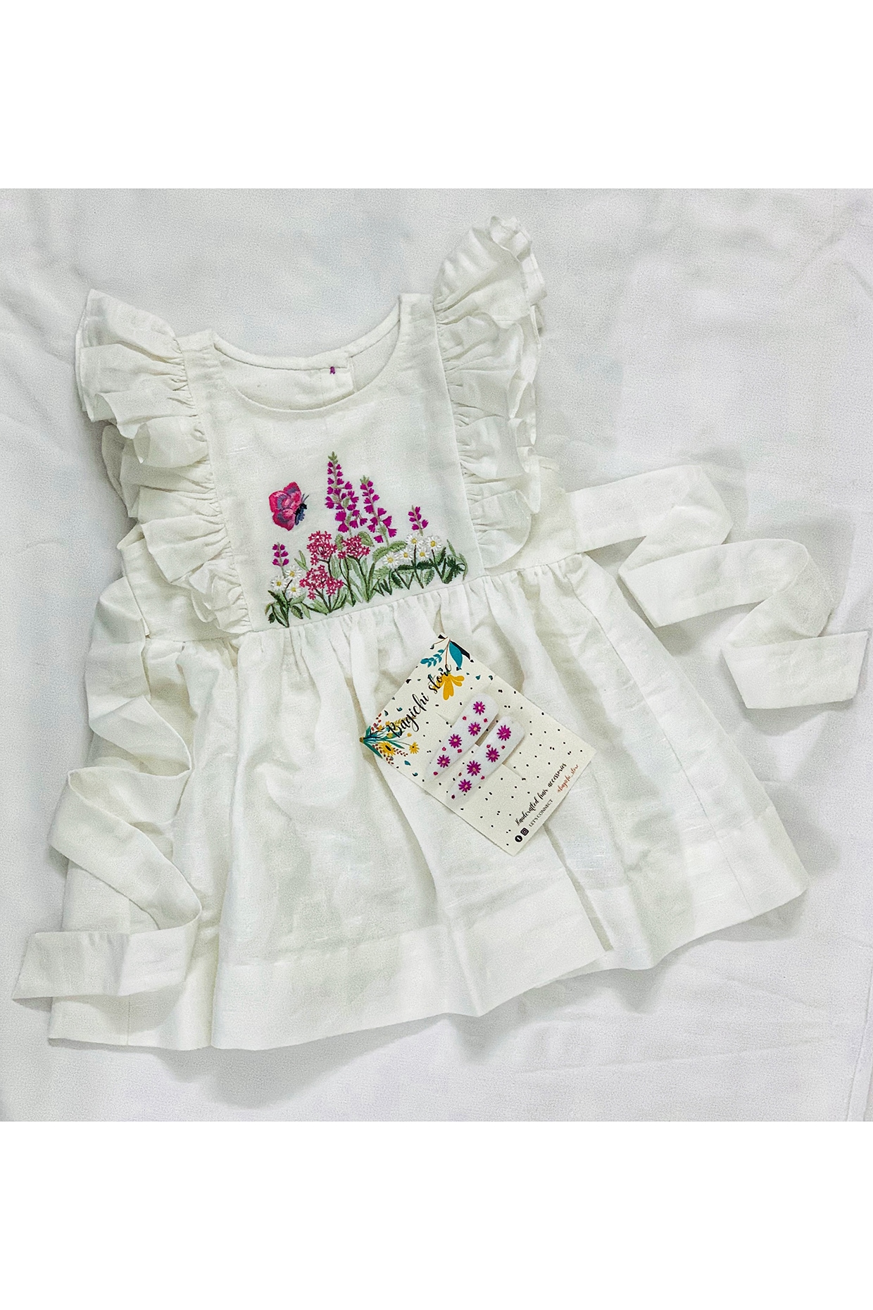 Shubho Durga Puja White Frock For Girls - KNITROOT