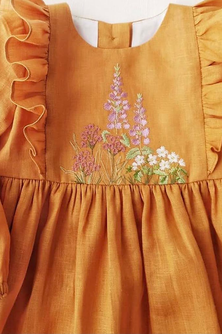 Pastel Rust Embroidered Dress For Girls by Bagichi at Pernia's Pop Up Shop 2026 Pastel Rust Embroidered Dress For Girls by Bagichi at Pernia's Pop Up Shop 2026