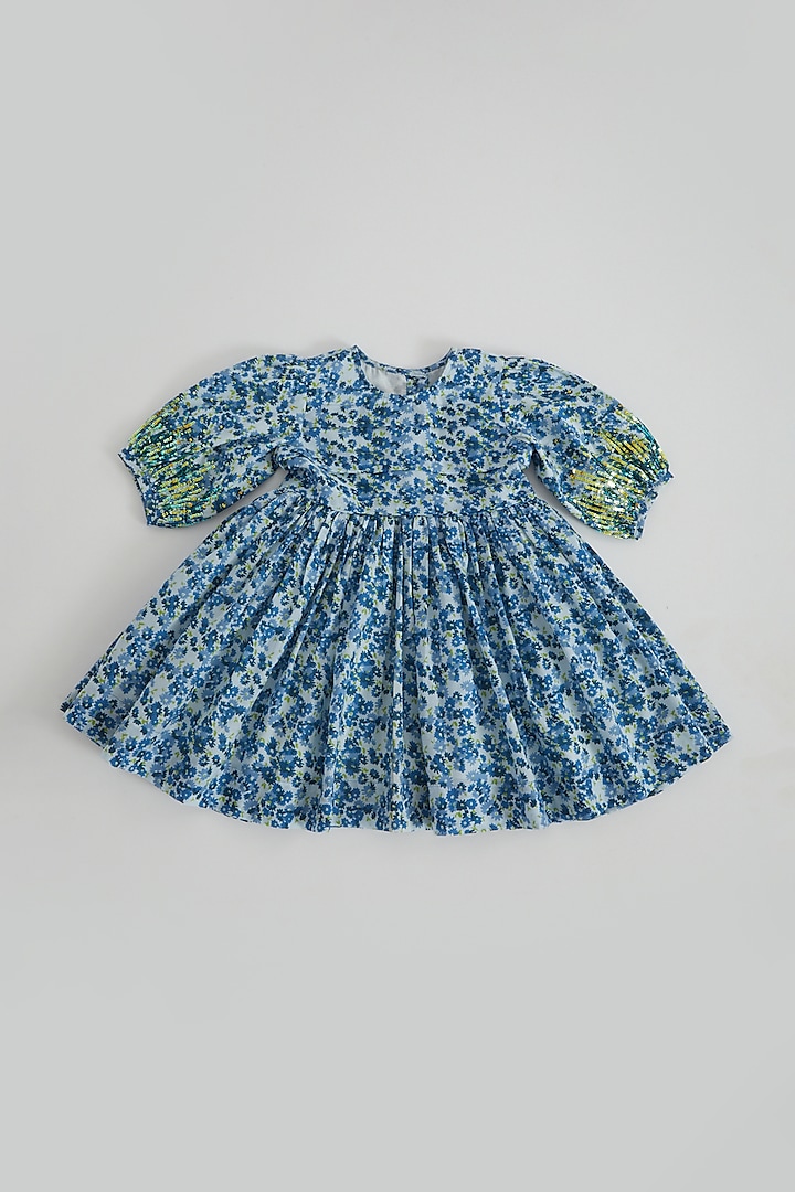 Blue Hand Embroidered Dress For Girls by Bagichi