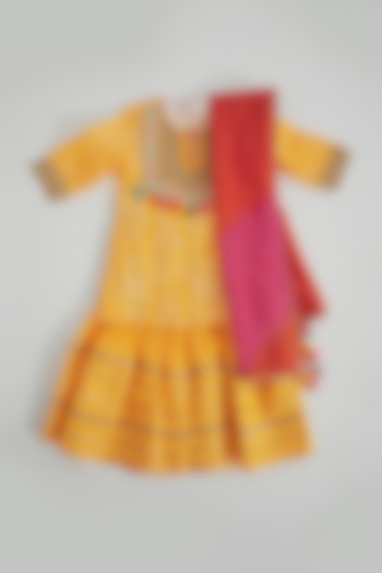 Mustard Embroidered Sharara Set For Girls by Bagichi