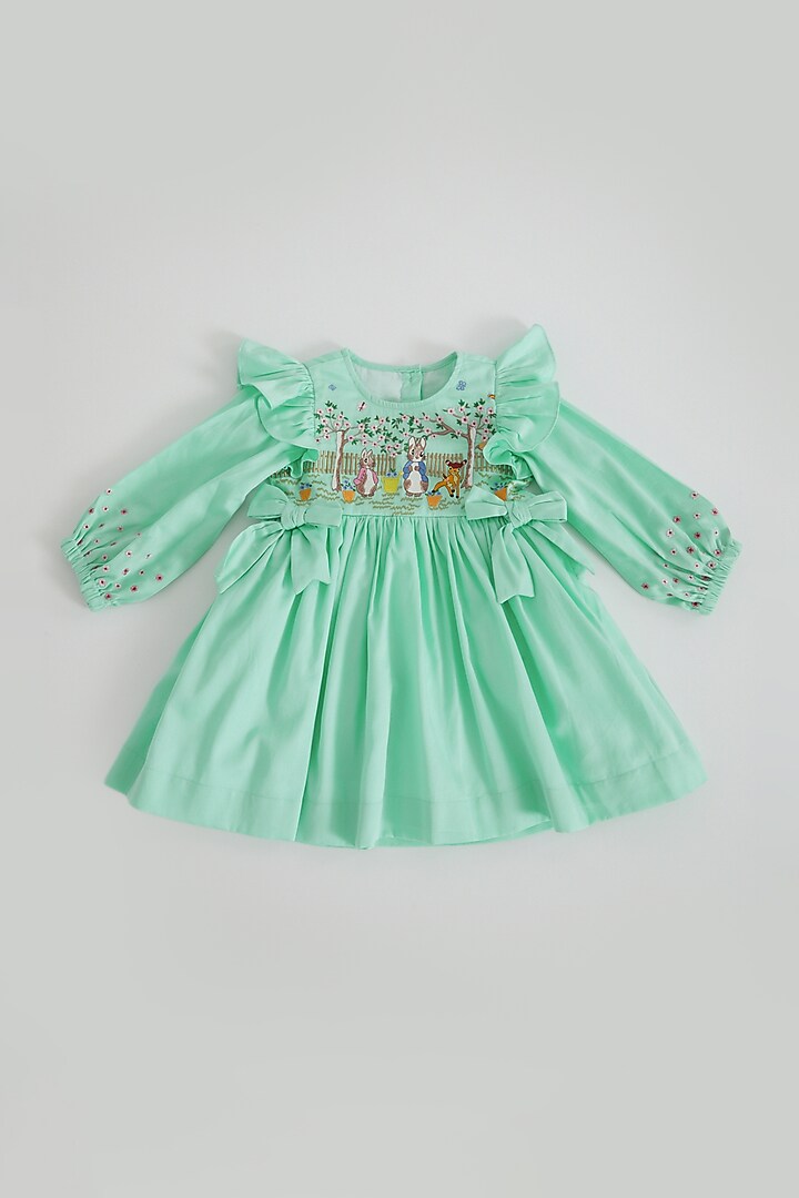 Mint Green Embroidered Dress For Girls by Bagichi at Pernia's Pop Up Shop
