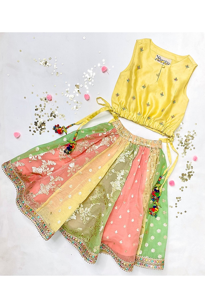 Multi-Colored Embroidered Lehenga Set For Girls by Bagichi