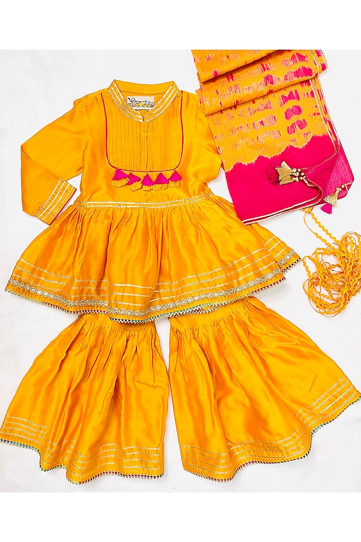 Sunflower Yellow Embroidered Sharara Set For Girls by Bagichi