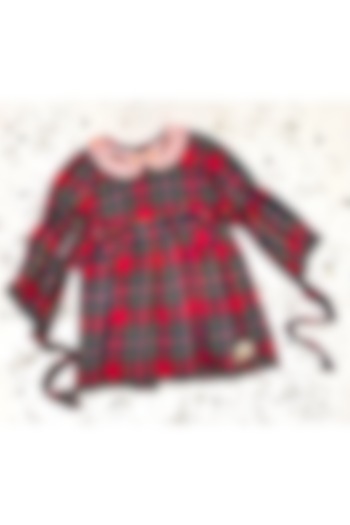 Red Cotton Checkered Dress For Girls by Bagichi at Pernia's Pop Up Shop