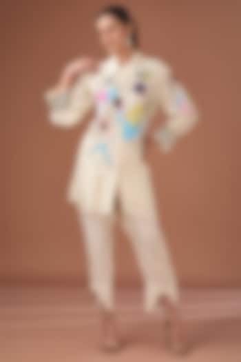 White Bemberg Silk Sequins Embroidered Co-Ord Set by Baidehi at Pernia's Pop Up Shop