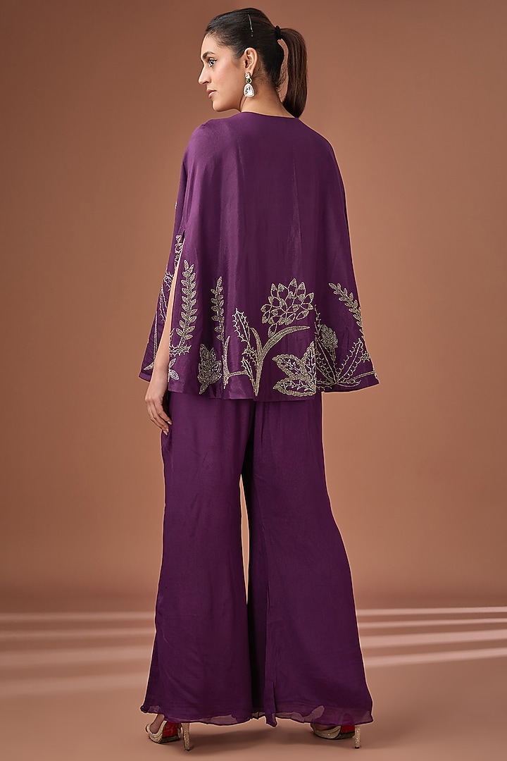Purple Chinon Georgette Hand Embroidered Cape Set by Baidehi at Pernia's Pop Up Shop