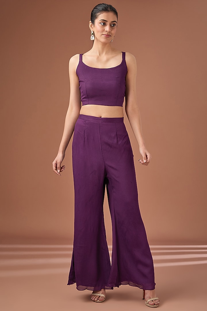 Purple Chinon Georgette Hand Embroidered Cape Set by Baidehi at Pernia's Pop Up Shop