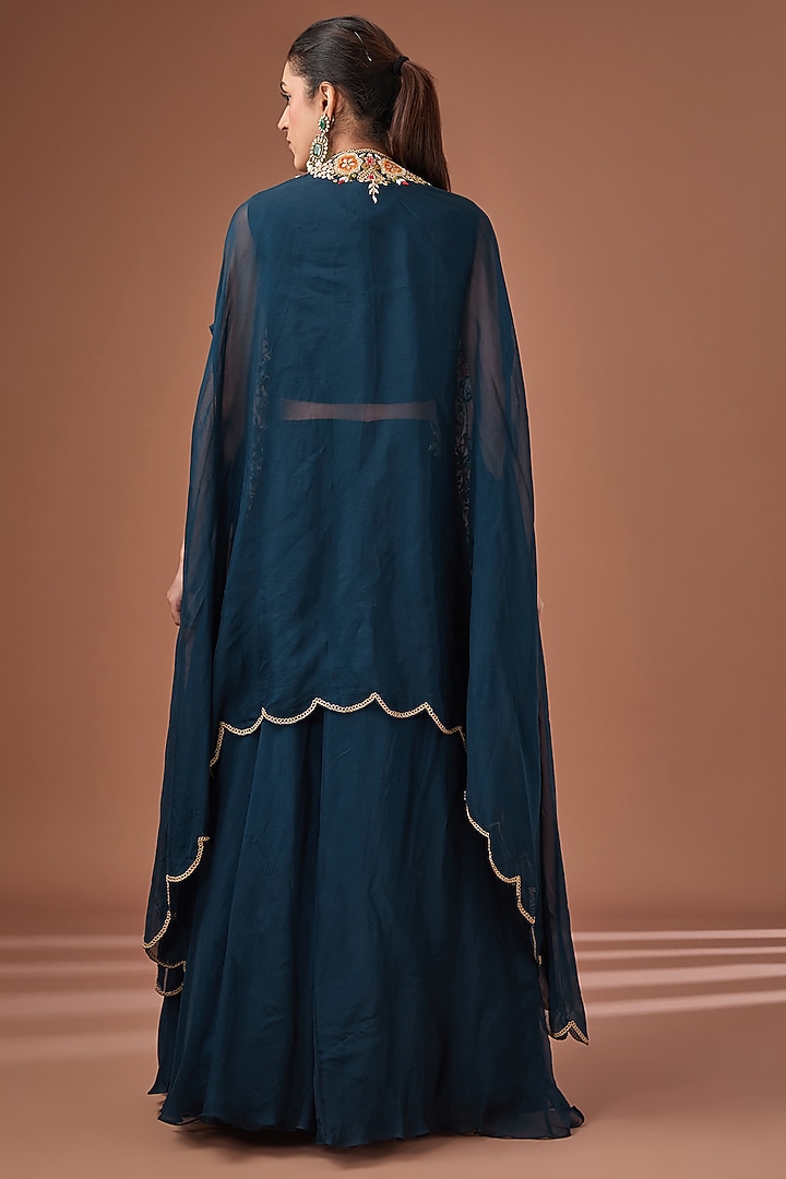 Blue Organza & Bamberg Silk Sequins Embroidered Jacket Wedding Lehenga Set by Baidehi at Pernia's Pop Up Shop