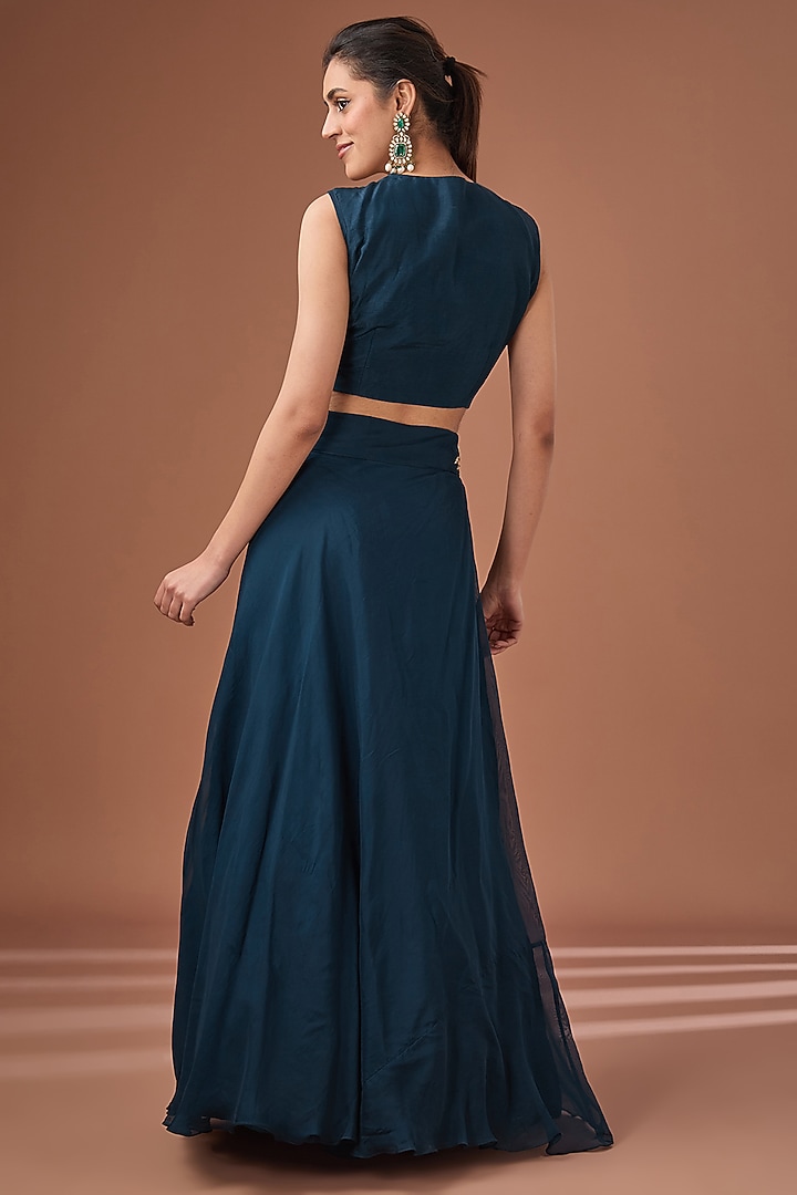 Blue Organza & Bamberg Silk Sequins Embroidered Jacket Wedding Lehenga Set by Baidehi at Pernia's Pop Up Shop