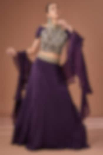 Purple Crepe Cutdana & Sequins Embroidered Lehenga Set by Baidehi at Pernia's Pop Up Shop