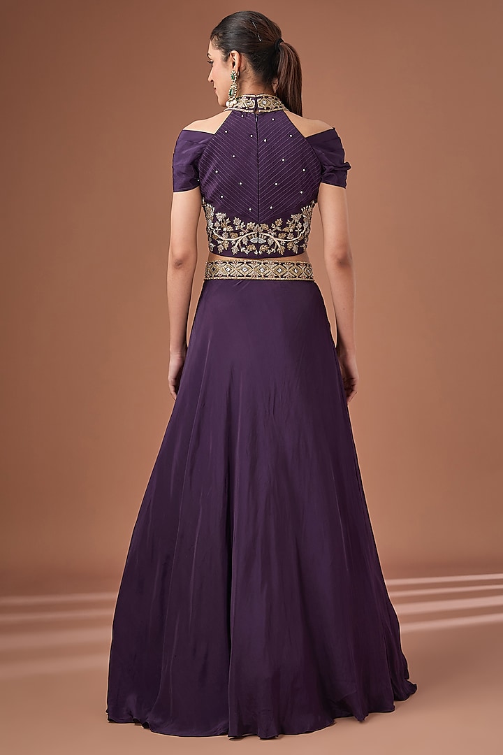Purple Crepe Cutdana & Sequins Embroidered Wedding Lehenga Set by Baidehi at Pernia's Pop Up Shop