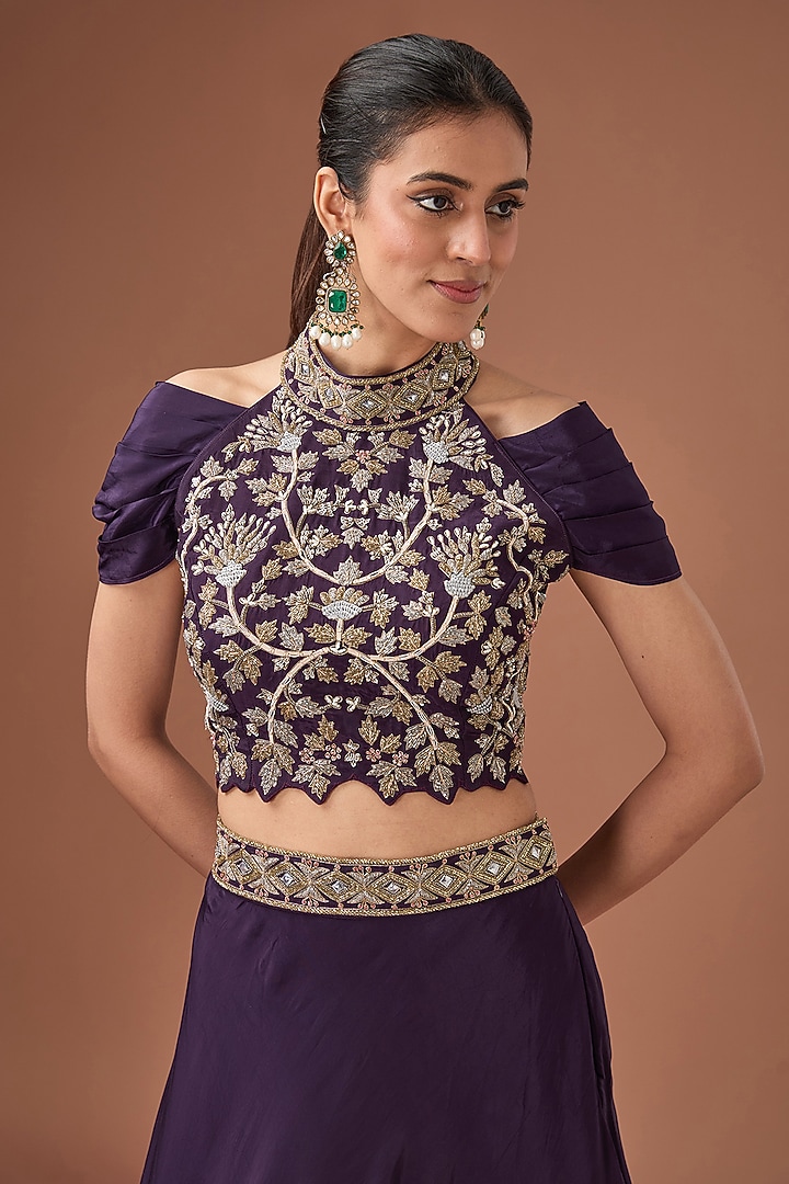 Purple Crepe Cutdana & Sequins Embroidered Wedding Lehenga Set by Baidehi at Pernia's Pop Up Shop