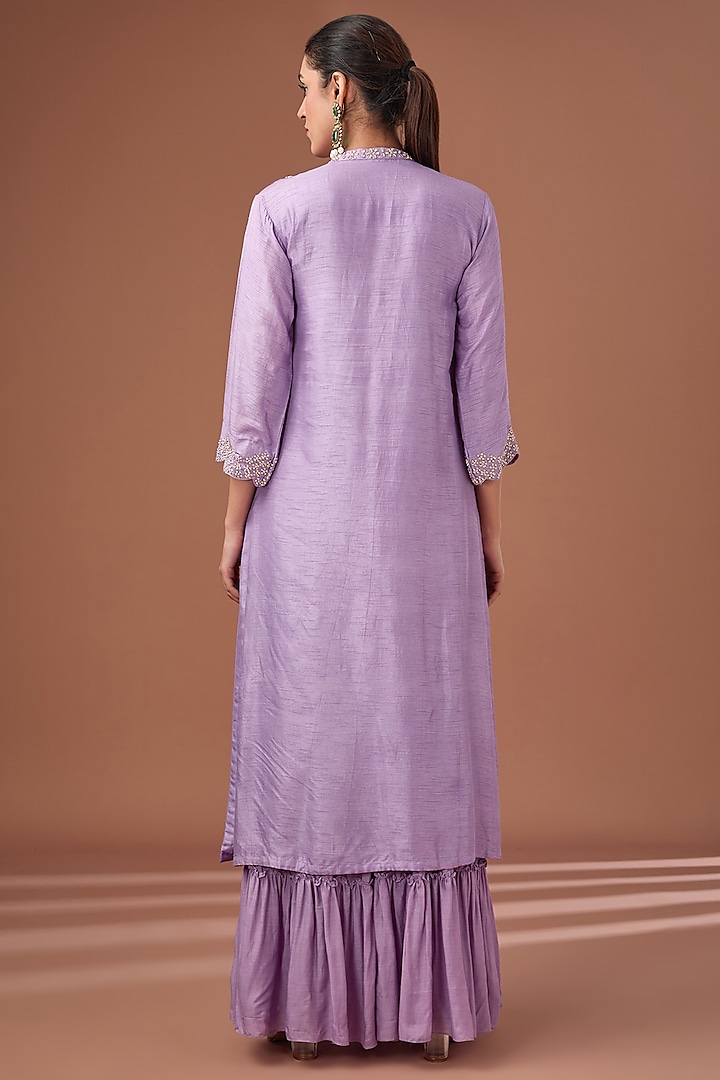 Purple Bamberg Silk Pearl And Dabka Embroidered Straight Kurta Set Design By Baidehi At Pernias 3835