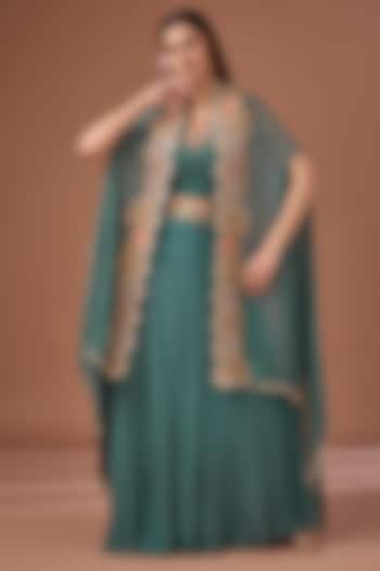 Green Organza & Bamberg Silk Dori & Sequins Embroidered Jacket Wedding Lehenga Set by Baidehi at Pernia's Pop Up Shop