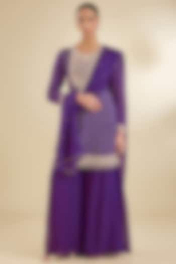 Purple Organza Silk Party Wear Sharara Set by Baidehi at Pernia's Pop Up Shop