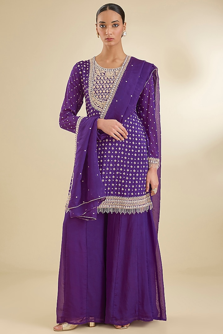 Purple Organza Silk Party Wear Sharara Set by Baidehi at Pernia's Pop Up Shop