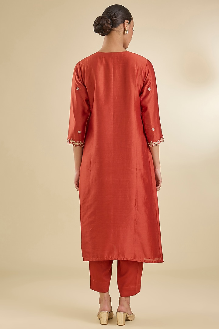 Rust Chanderi Silk Dabka & Sequins Embroidered Kurta Set by Baidehi at Pernia's Pop Up Shop