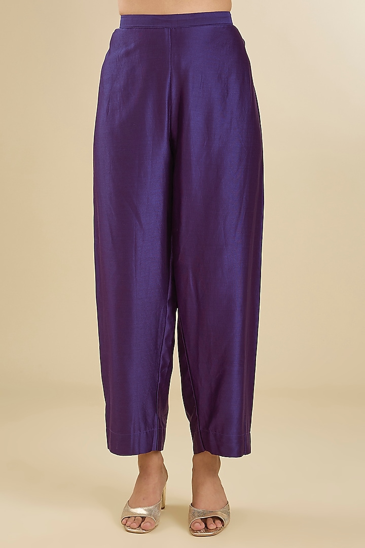 Purple Chanderi Silk Dabka & Sequins Embroidered Kurta Set by Baidehi at Pernia's Pop Up Shop