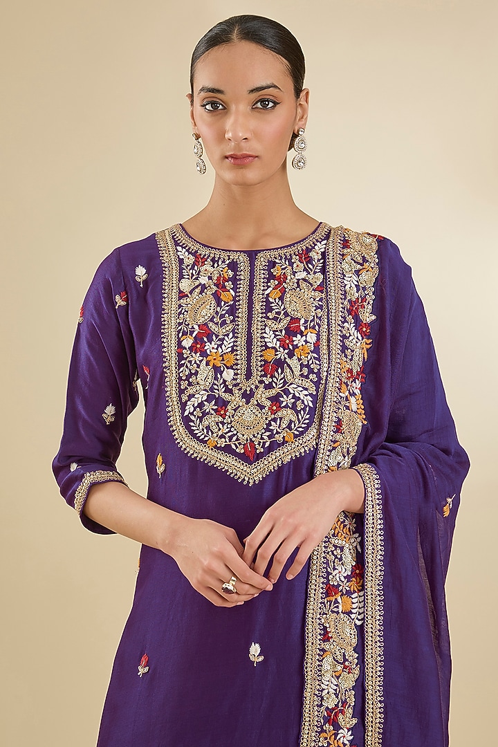 Purple Chanderi Silk Dabka & Sequins Embroidered Kurta Set by Baidehi at Pernia's Pop Up Shop