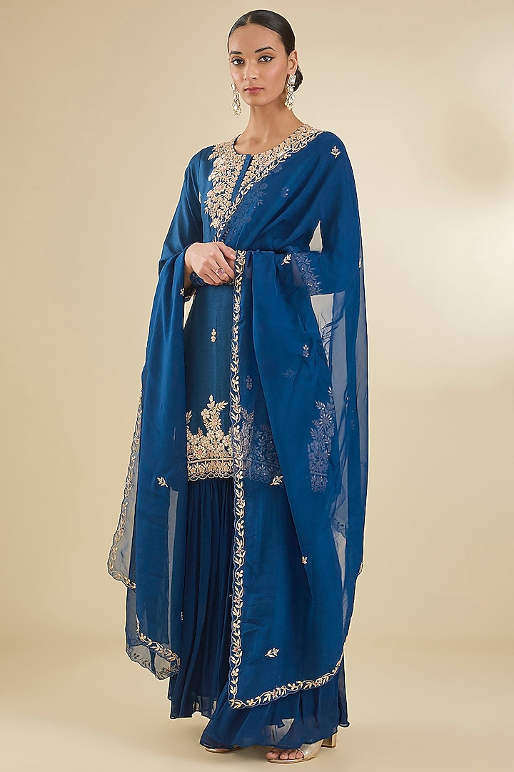 Blue Georgette Party Wear Sharara Set by Baidehi at Pernia's Pop Up Shop