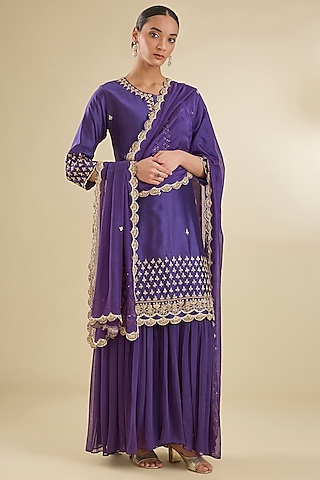 Purple Georgette Sharara Set by Baidehi