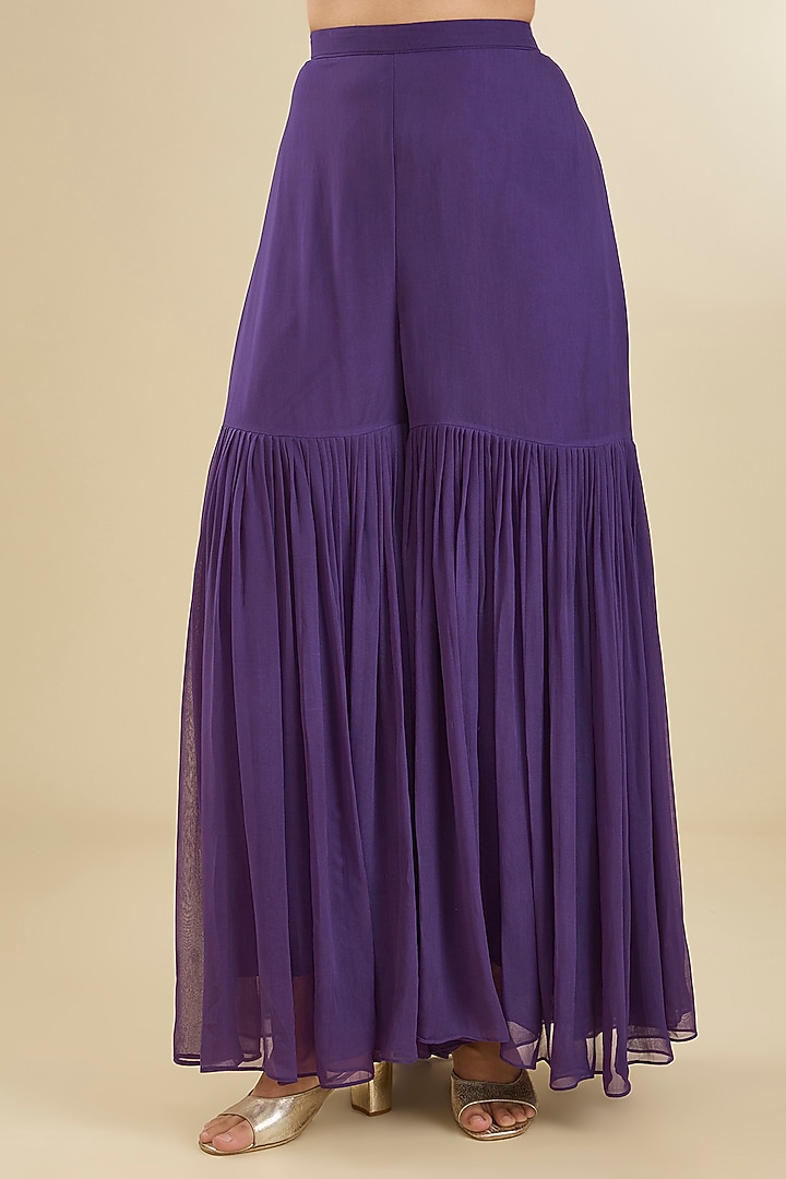 Purple Georgette Wedding Sharara Set by Baidehi at Pernia's Pop Up Shop