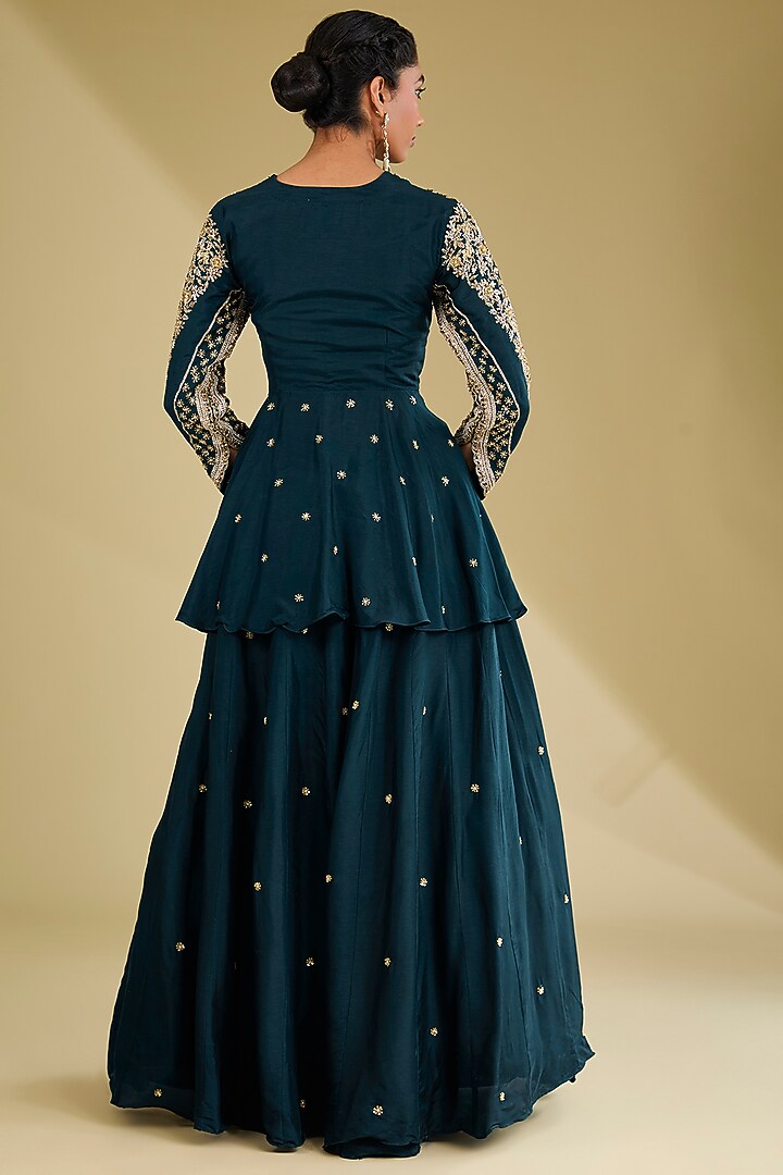 Navy Blue Dupion Silk Cutdana Embroidered Party Wear Anarkali Set by Baidehi at Pernia's Pop Up Shop