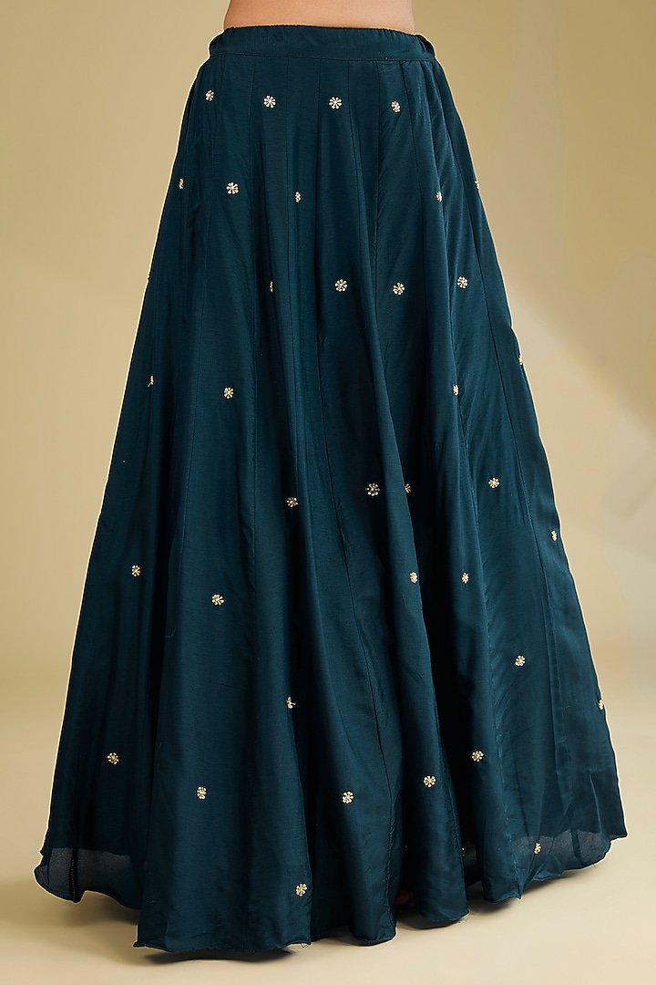 Navy Blue Dupion Silk Cutdana Embroidered Party Wear Anarkali Set by Baidehi at Pernia's Pop Up Shop