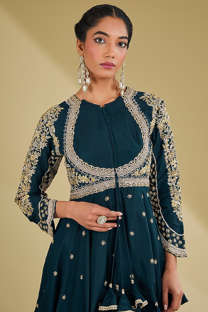 Navy Blue Dupion Silk Cutdana Embroidered Party Wear Anarkali Set by Baidehi at Pernia's Pop Up Shop