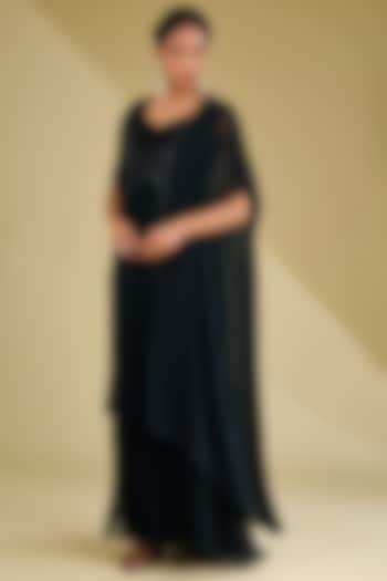 Black Georgette Sequins Embroidered Party Wear Gown With Jacket by Baidehi at Pernia's Pop Up Shop