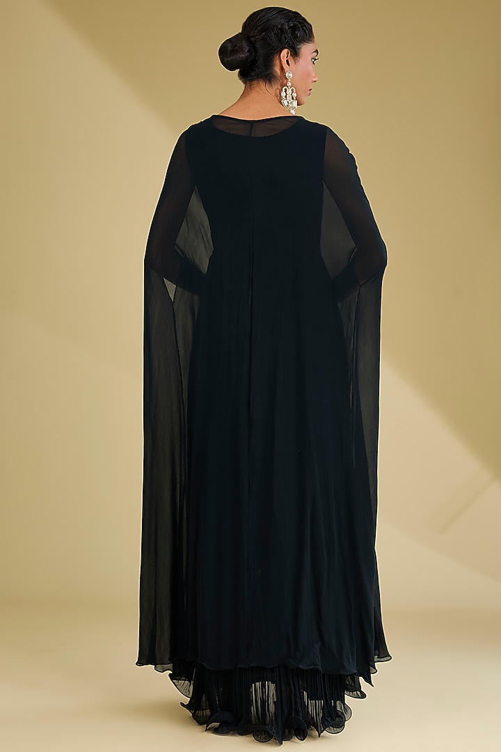 Black Georgette Sequins Embroidered Party Wear Gown With Jacket by Baidehi at Pernia's Pop Up Shop