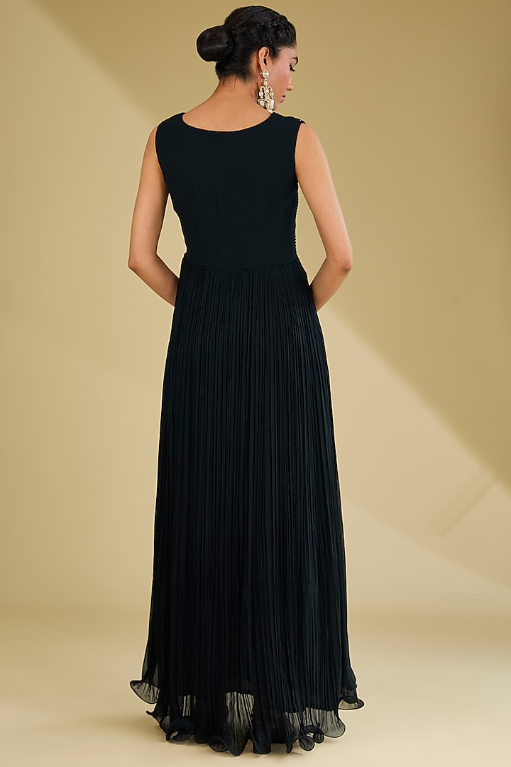 Black Georgette Sequins Embroidered Party Wear Gown With Jacket by Baidehi at Pernia's Pop Up Shop