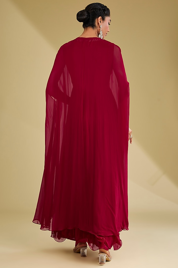 Red Georgette Sequins Embroidered Party Wear Gown With Jacket by Baidehi at Pernia's Pop Up Shop