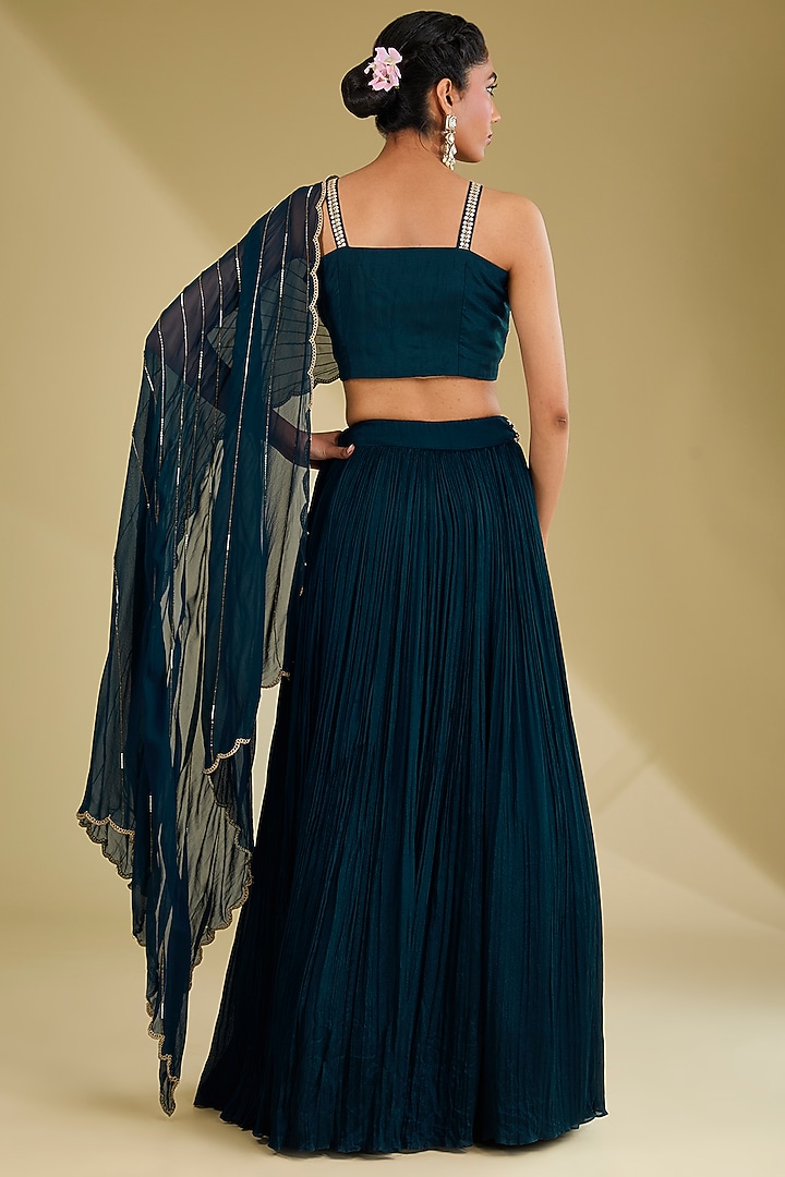 Blue Chinon Georgette Resham & Dabka Embroidered Wedding Lehenga Set by Baidehi at Pernia's Pop Up Shop