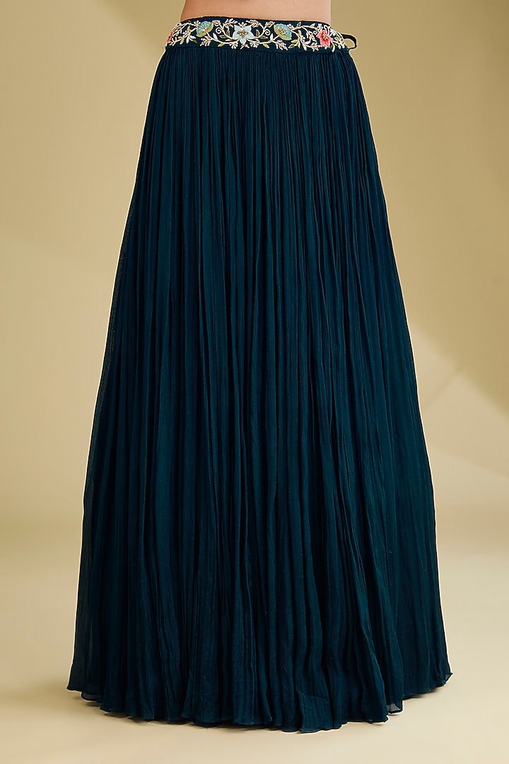 Blue Chinon Georgette Resham & Dabka Embroidered Wedding Lehenga Set by Baidehi at Pernia's Pop Up Shop