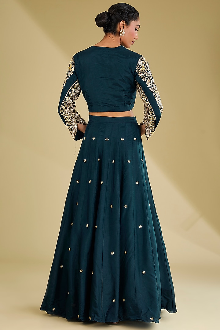 Royal Blue Dupion Silk Dabka Embroidered Lehenga Set by Baidehi at Pernia's Pop Up Shop