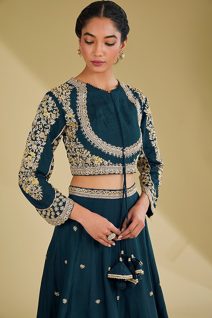 Royal Blue Dupion Silk Dabka Embroidered Lehenga Set by Baidehi at Pernia's Pop Up Shop
