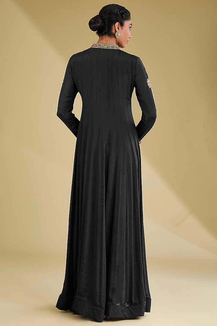 Black Chinon Georgette Sequins Embroidered Party Wear Anarkali Set by Baidehi at Pernia's Pop Up Shop