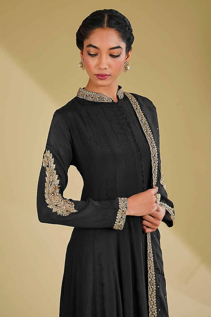 Black Chinon Georgette Sequins Embroidered Party Wear Anarkali Set by Baidehi at Pernia's Pop Up Shop